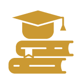 A gold graduation cap on a stack of books symbolizing academic achievement.